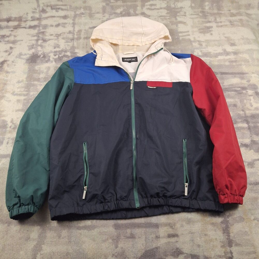 Vintage Members Only Colorblock Windbreaker Jacket Hooded Mens Retro Multicolor